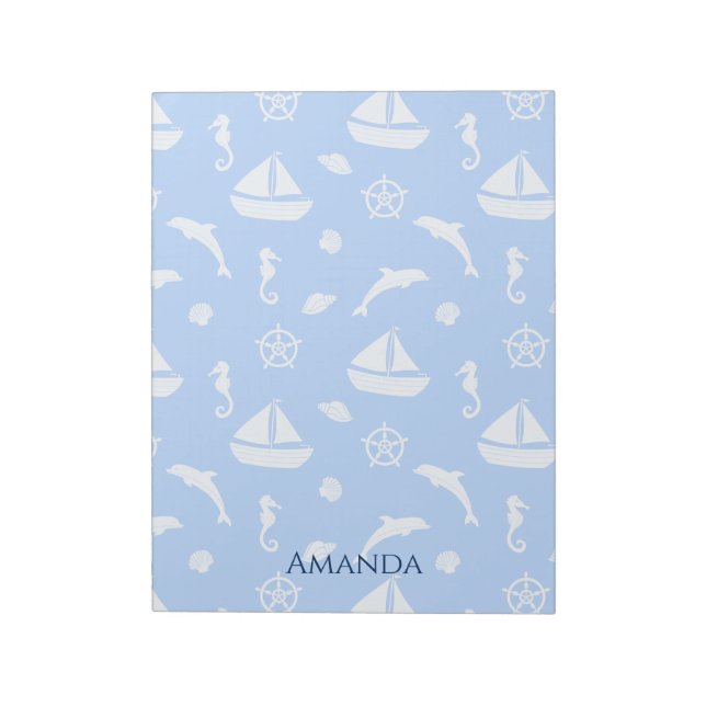 Sailboat & Marine Life Pattern Notepad (Rotated)
