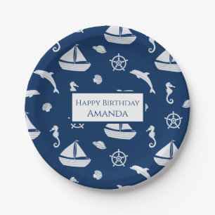 Sailboat & Marine Life Pattern Paper Plate