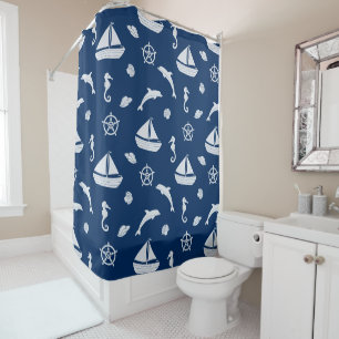 Sailboat & Marine Life Pattern Shower Curtain