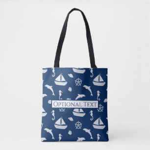 Sailboat & Marine Life Pattern Tote Bag