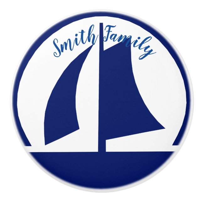 Sailboat Monogram or Name Custom Ceramic Knob (Front)