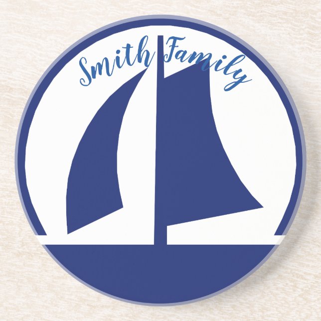 Sailboat Monogram or Name Custom Coaster (Front)