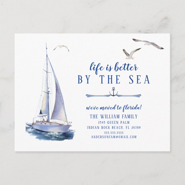 Sailboat Moving Announcement Postcard (Front)