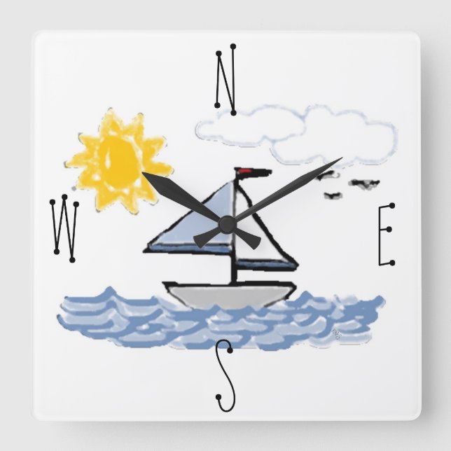 Sailboat Nautical Animated Sailing Square Wall Clock (Front)