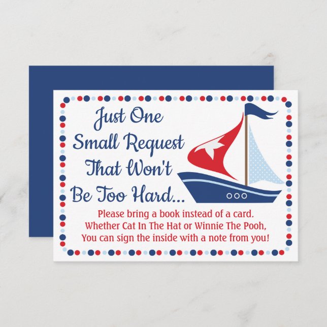 Sailboat Nautical Baby Shower Bring A Book Card (Front/Back)