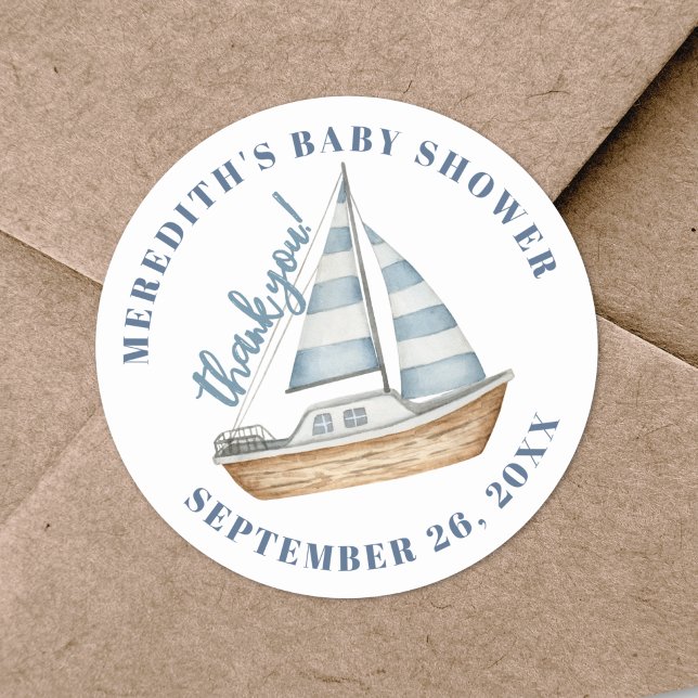 Sailboat Nautical Baby Shower Classic Round Sticker (Sailboat Nautical Baby Shower Classic Round Sticker)