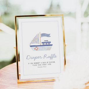 Sailboat Nautical Baby Shower Diaper Raffle Sign