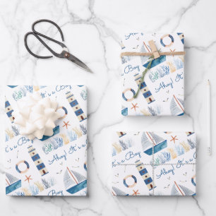 Sailboat Nautical Baby Shower Wrapping Paper Sheet