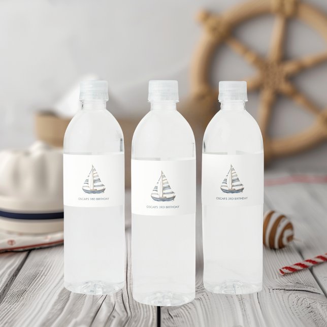 Sailboat Nautical Birthday I Water Bottle Label (Creator Uploaded)