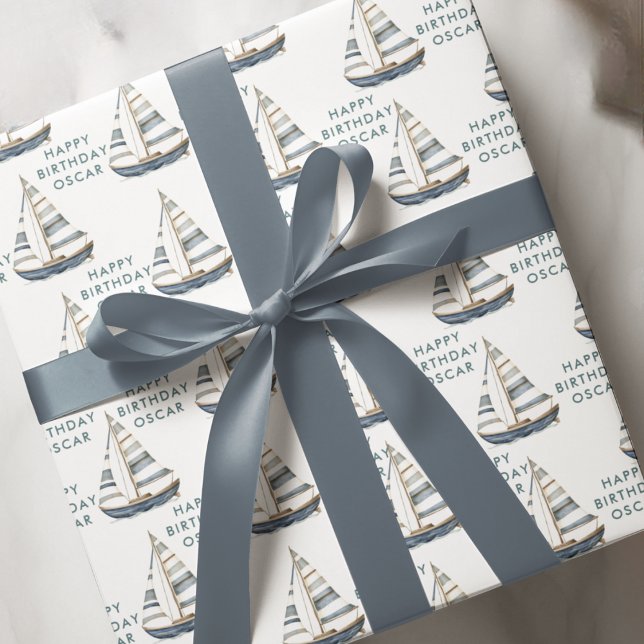 Sailboat Nautical Birthday I Wrapping Paper (Creator Uploaded)