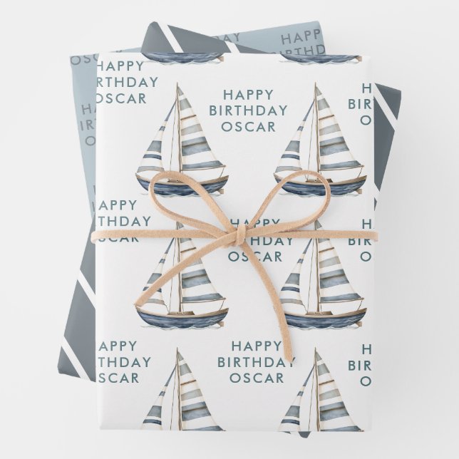 Sailboat Nautical Birthday I Wrapping Paper Sheet (In situ)