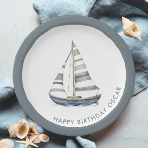 Sailboat Nautical Birthday Paper Plate