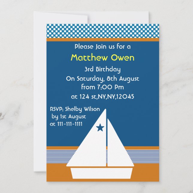 sailboat Nautical Birthday Party Invitation (Front)