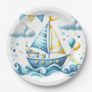 Sailboat Nautical Blue Baby Shower  Paper Plate