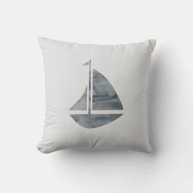 Sailboat Nautical Grey Beach Decor Pillow (Front)