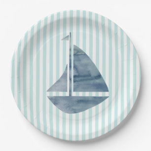 Sailboat Nautical Painting Ocean Paper Plate