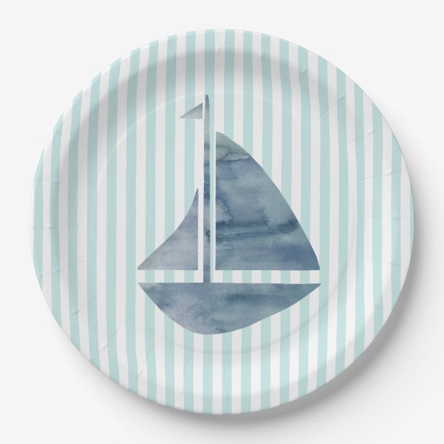 Sailboat Nautical Painting Ocean Paper Plate (Front)