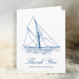 Sailboat Navy Blue Nautical Wedding Thank You Card