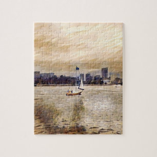 Sailboat Navy Yard bronze blue Jigsaw Puzzle