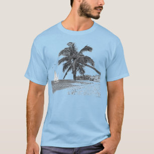 Sailboat Ocean Beach Palm Tree T-Shirt