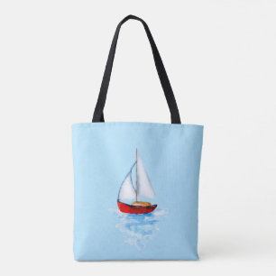 Sailboat ocean blue coastal water tote bag