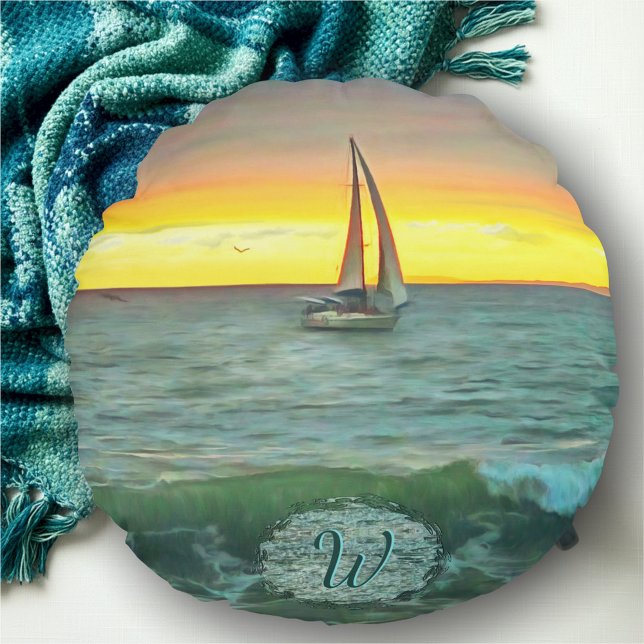 Sailboat on Banderas Bay 0884 Round Cushion (Creator Uploaded)
