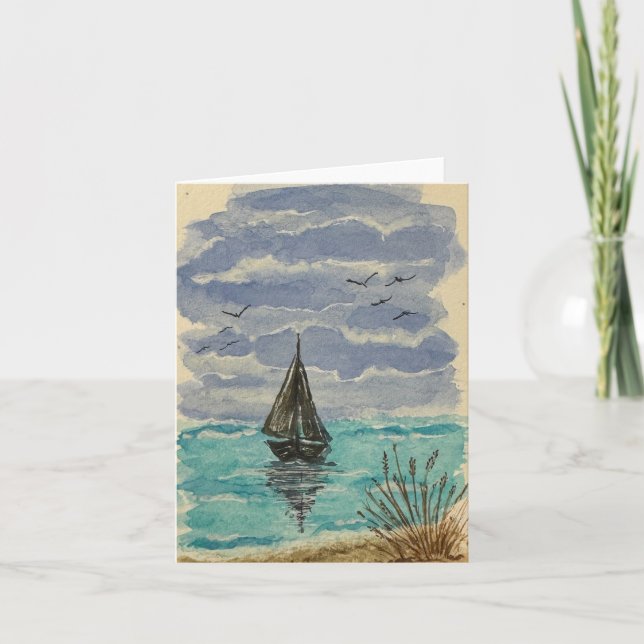 Sailboat on blue turquoise water - folded blank  card (Front)