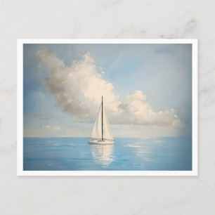 Sailboat on Calm Ocean with Cloudy Sky Postcard