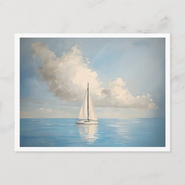 Sailboat on Calm Ocean with Cloudy Sky Postcard (Front)