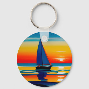 Sailboat on Calm Waters During a Vibrant Sunset Key Ring