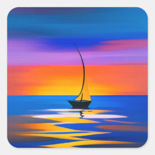 Sailboat on Calm Waters During a Vibrant Sunset Square Sticker