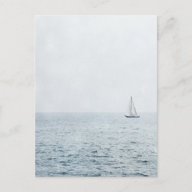 Sailboat on Misty Blue Ocean Water Sail Boats Postcard (Front)
