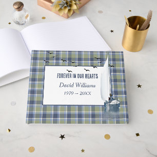 Sailboat On Plaid For Memorial Service Guest Book