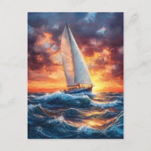Sailboat on Rough Seas Painting Postcard