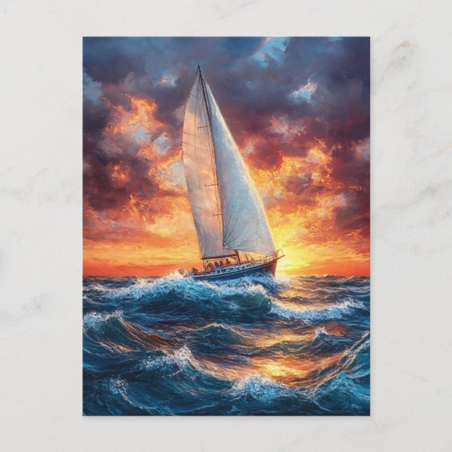Sailboat on Rough Seas Painting Postcard (Front)