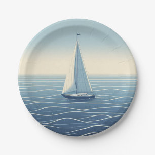 Sailboat on the high seas paper plate
