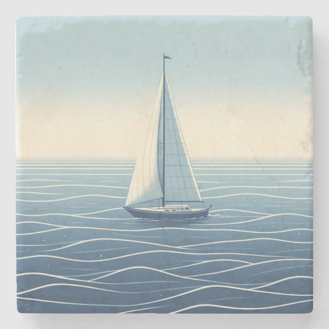 Sailboat on the high seas  stone coaster (Front)