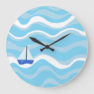 Sailboat on the ocean waves large clock