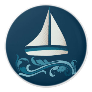 Sailboat On The Waves Ceramic Knob