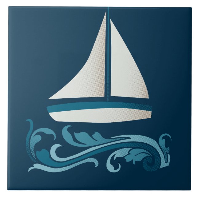 Sailboat On The Waves Ceramic Tile (Front)