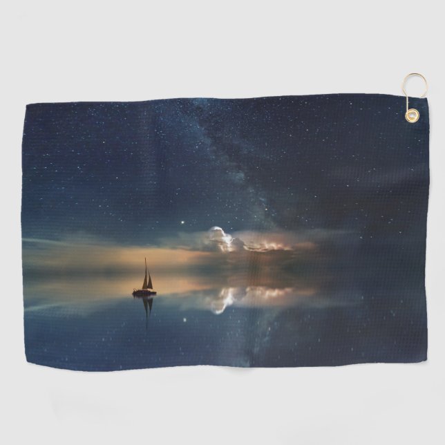Sailboat on water with stars in the sky Towels (Horizontal)