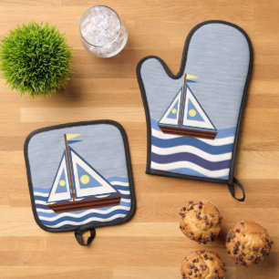 Sailboat Oven Mitt & Pot Holder Set