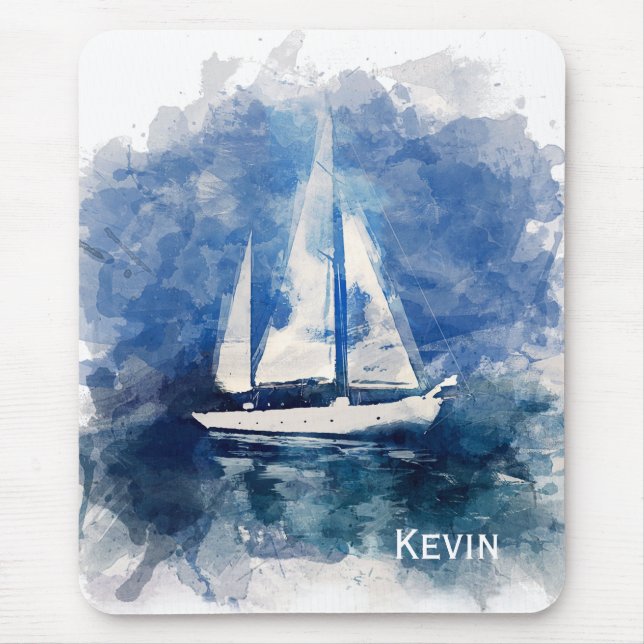 Sailboat Painting Personalised Mouse Pad (Front)