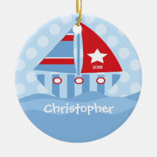 Sailboat Personalised Boy Christmas Ornament