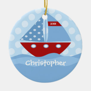 Sailboat Personalised Boy Christmas Ornament