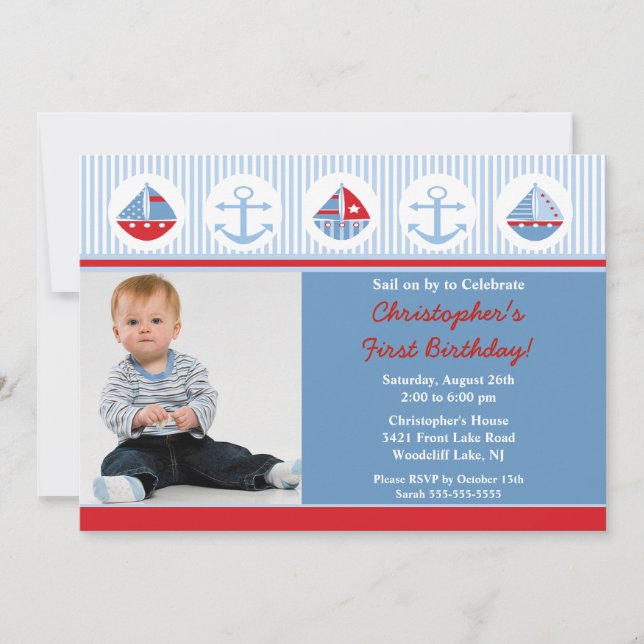 Sailboat Photo Birthday Invitation (Front)