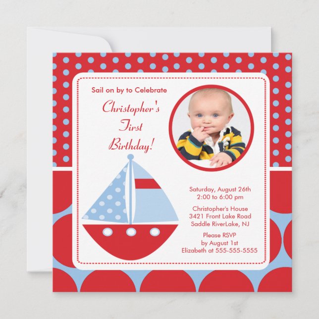 Sailboat Photo Birthday Invitation (Front)