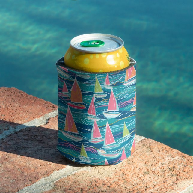 Sailboat Preppy Bach Beach / Pool Party Coozie (In Situ Pool)