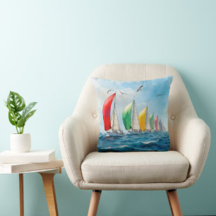 Sailboat Race On High Seas Cushion