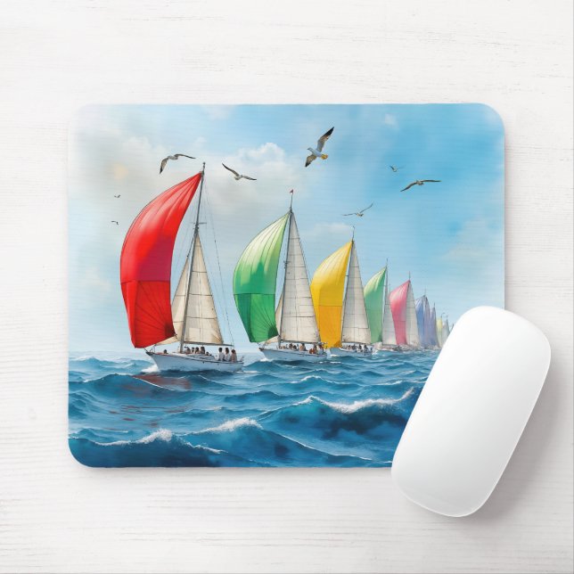 Sailboat Race On High Seas Mouse Pad (With Mouse)
